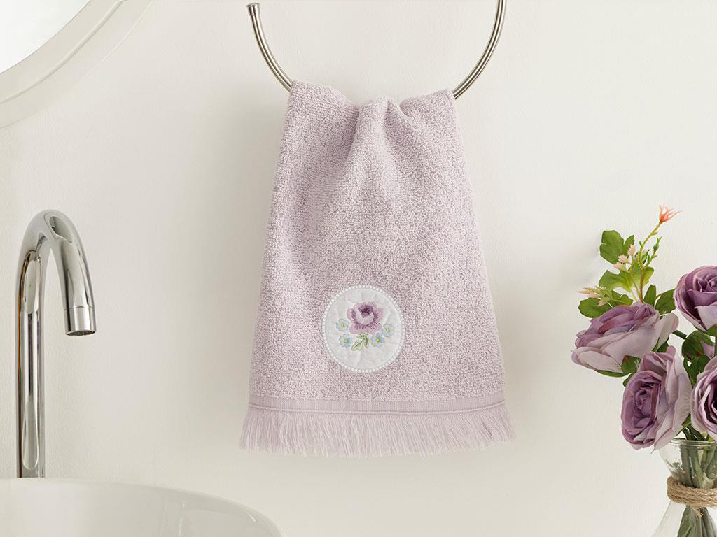 Big Rose Embroidered Hand Towel 30x40 cm Lilac.