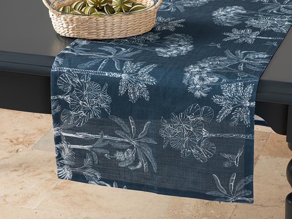 Traversă de masă,Toile Plants, Poliester, 45x150 Cm, bleumarin