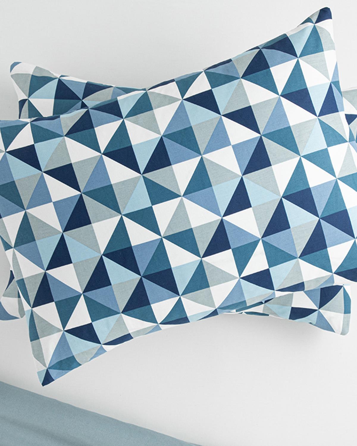 Trigon Cu Bumbac Cu 2 Piese Față De Pernă 50x70 cm Albastru - Gri