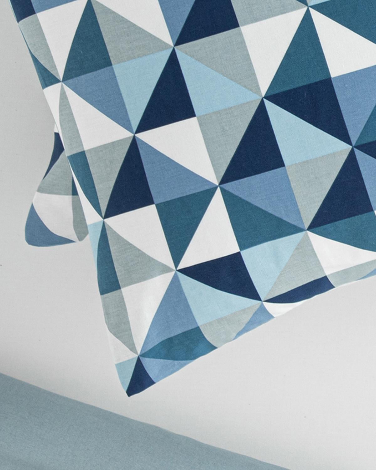 Trigon Cu Bumbac Cu 2 Piese Față De Pernă 50x70 cm Albastru - Gri