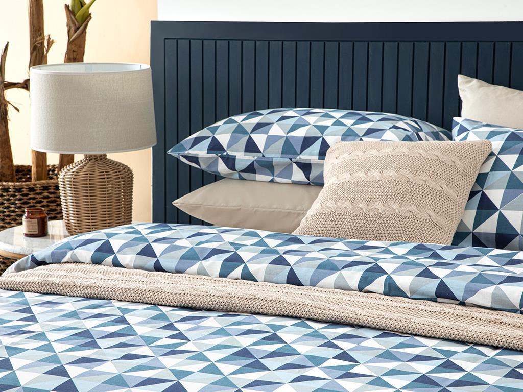 Trigon Cu Bumbac King Size Set Lenjerie De Pat 240x220 cm Albastru - Gri