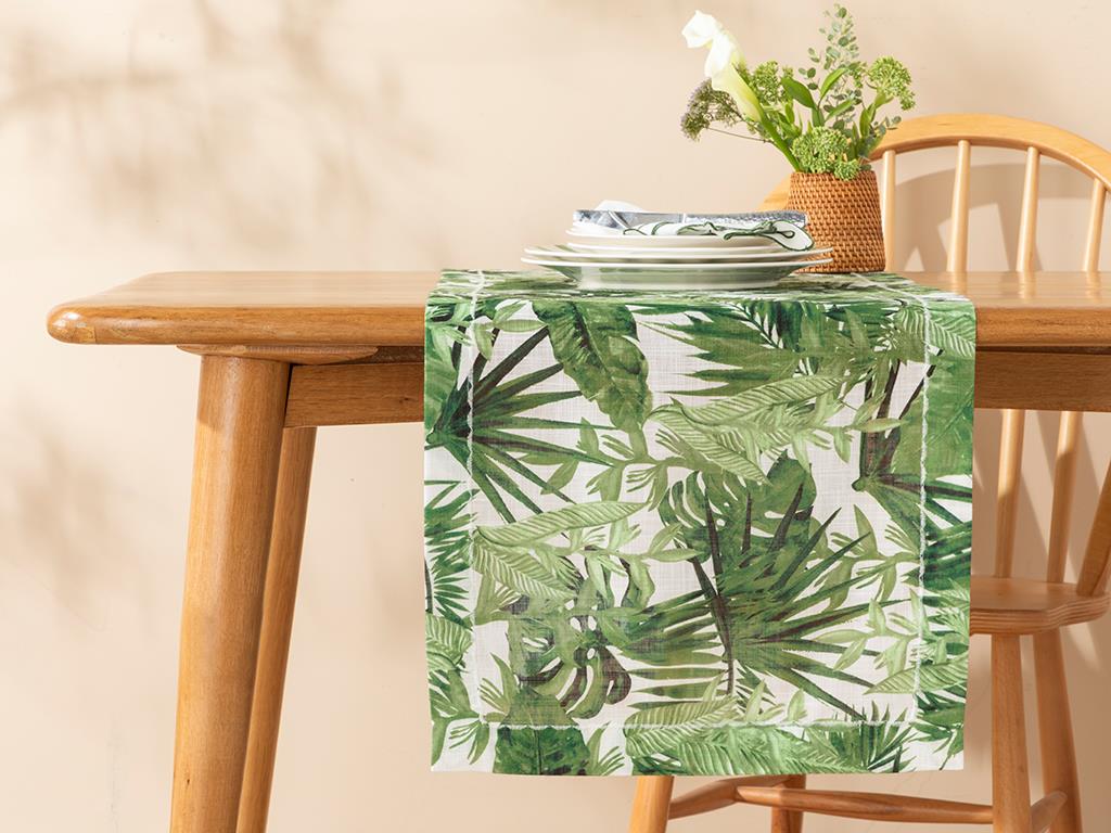 Tropical Polyester Runner 40x150 cm White - Green