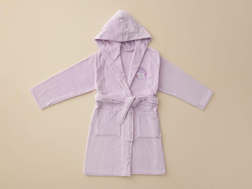 Unicorn Velvet Bathrobe For Kids 6-8 Yaş Lilac.