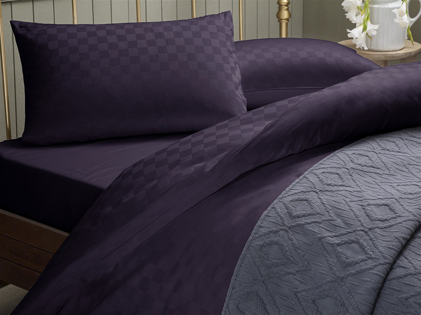 Verificare rustică 80 Tel / 200 Fire Count Persoană dublă 200x220 cm Violet