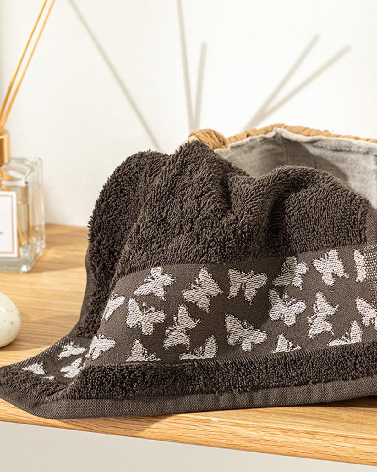 Butterfly Dream Bordered Jacquard Hand Towel 30x45 cm Brown