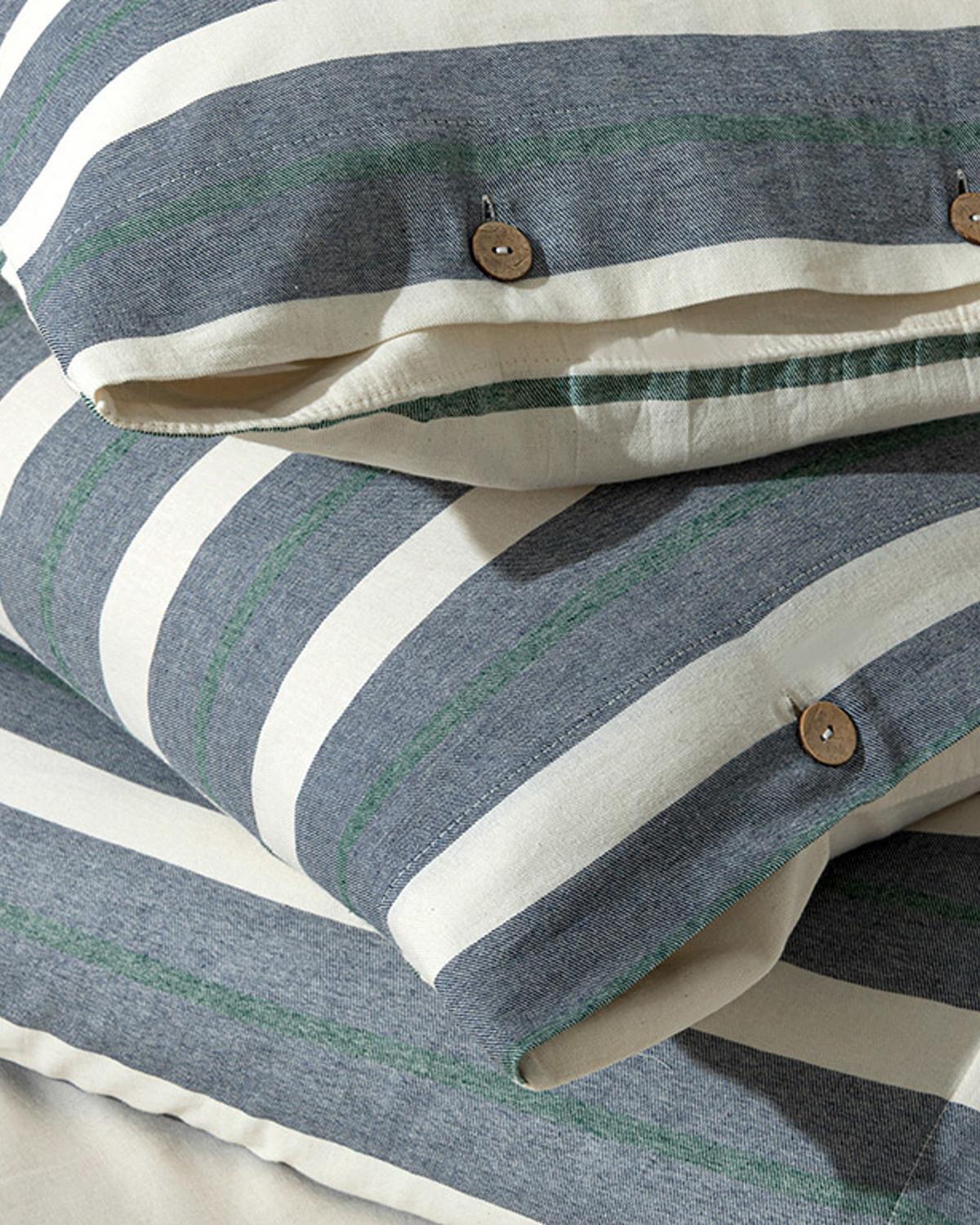 Vittate Natural Vopsit în Fire Double Set Lenjerie De Pat 200x220 cm Bleumarin - Verde.