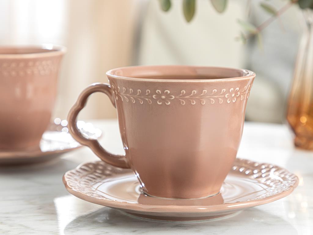 Viyana Porcelain 4 Parça 2 Kişilik Tea Cup Set 180 ml Rose Color