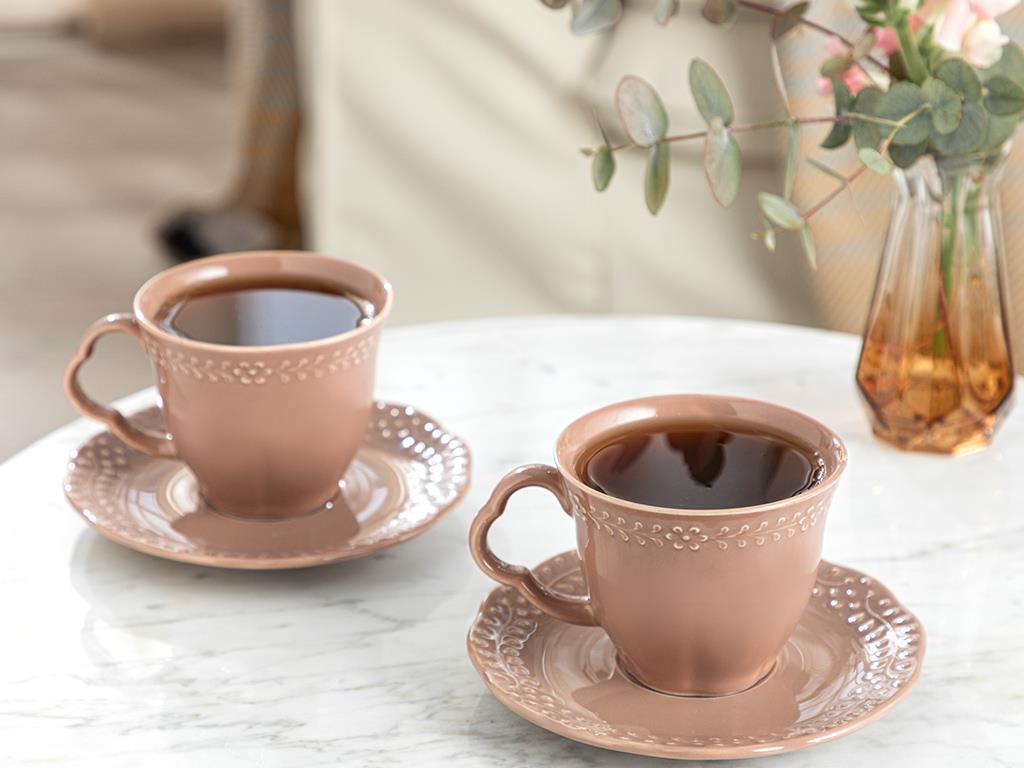 Viyana Porcelain 4 Parça 2 Kişilik Tea Cup Set 180 ml Rose Color