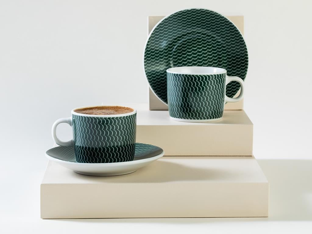 Wavey Porcelain 4 Parça 2 Kişilik Coffee Cup Set 80 ml Green