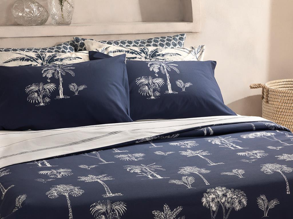 WILD PALMS COTTONY MENIU MARE  SET LENJERIE DE PAT 240X220 CM ALBASTRU INCHIS