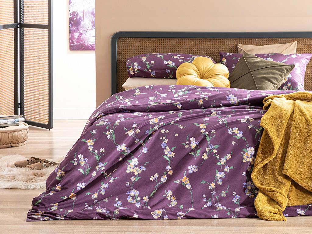 Wild Pansies Cottony  King Size  SET LENJERIE DE PAT 240x220 cm Damson