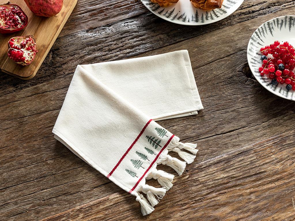 Wooded Cotton Fringed Drying Cloth 30x50 cm Beige