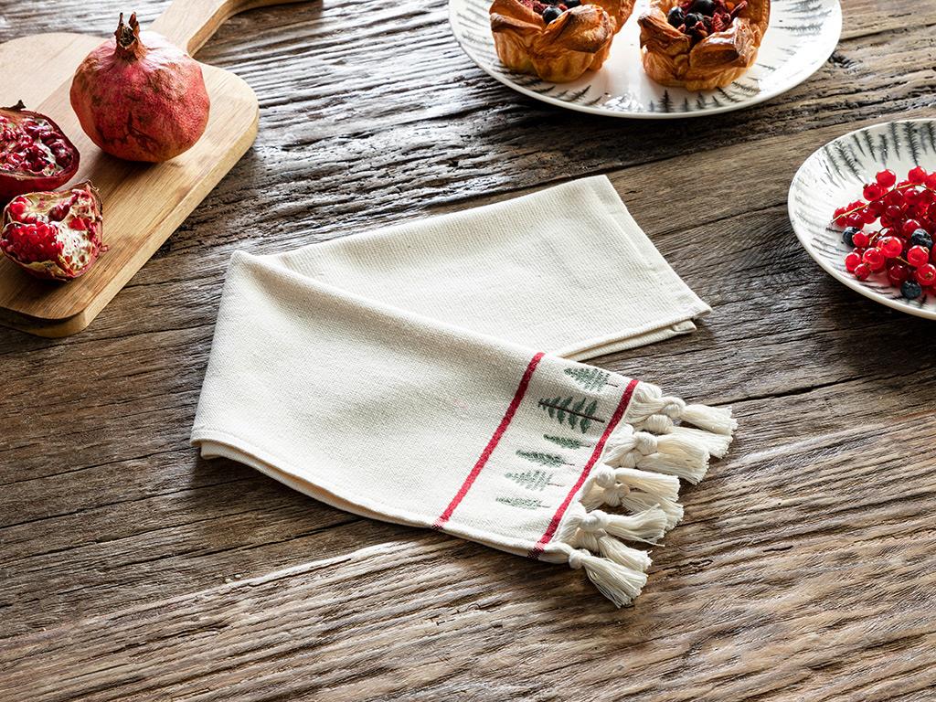 Wooded Cotton Fringed Drying Cloth 30x50 cm Beige