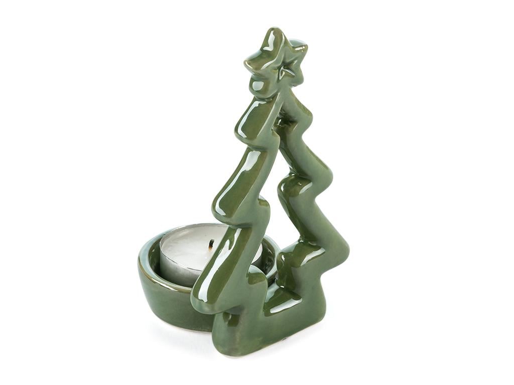Jingle Stoneware Candle Holder Green