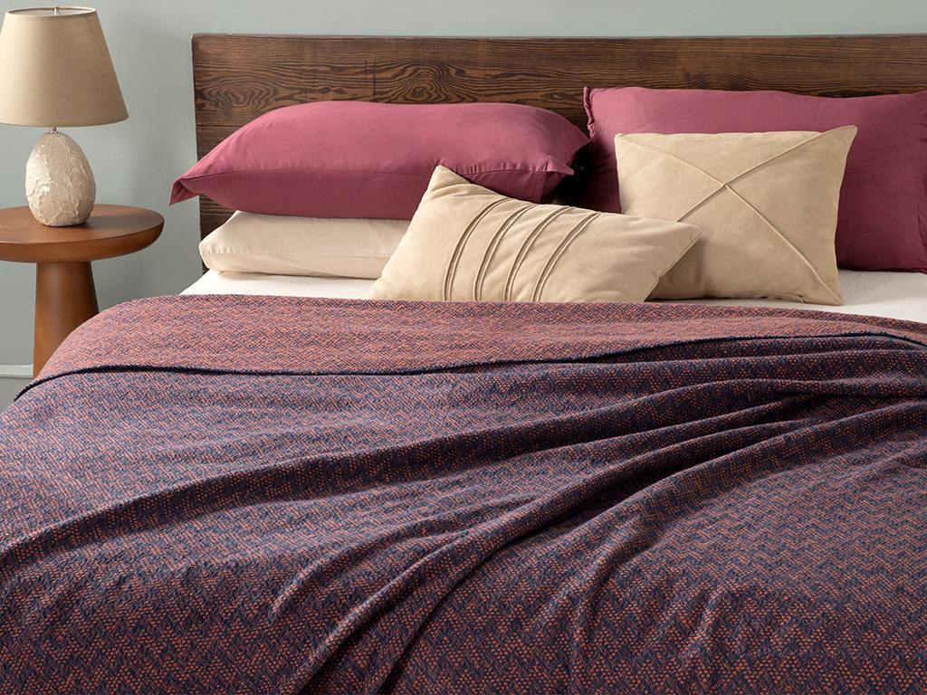 Zigzag Bumbac Dublu Pătură 200*220 Cm Orange - Albastru Navy