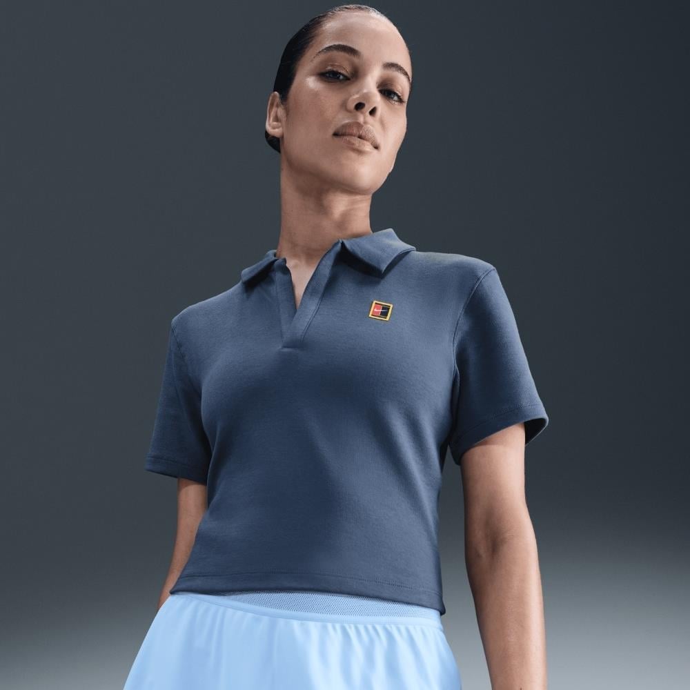 NikeCourt Heritage Crop Polo Tenis T-Shirt - Mavi