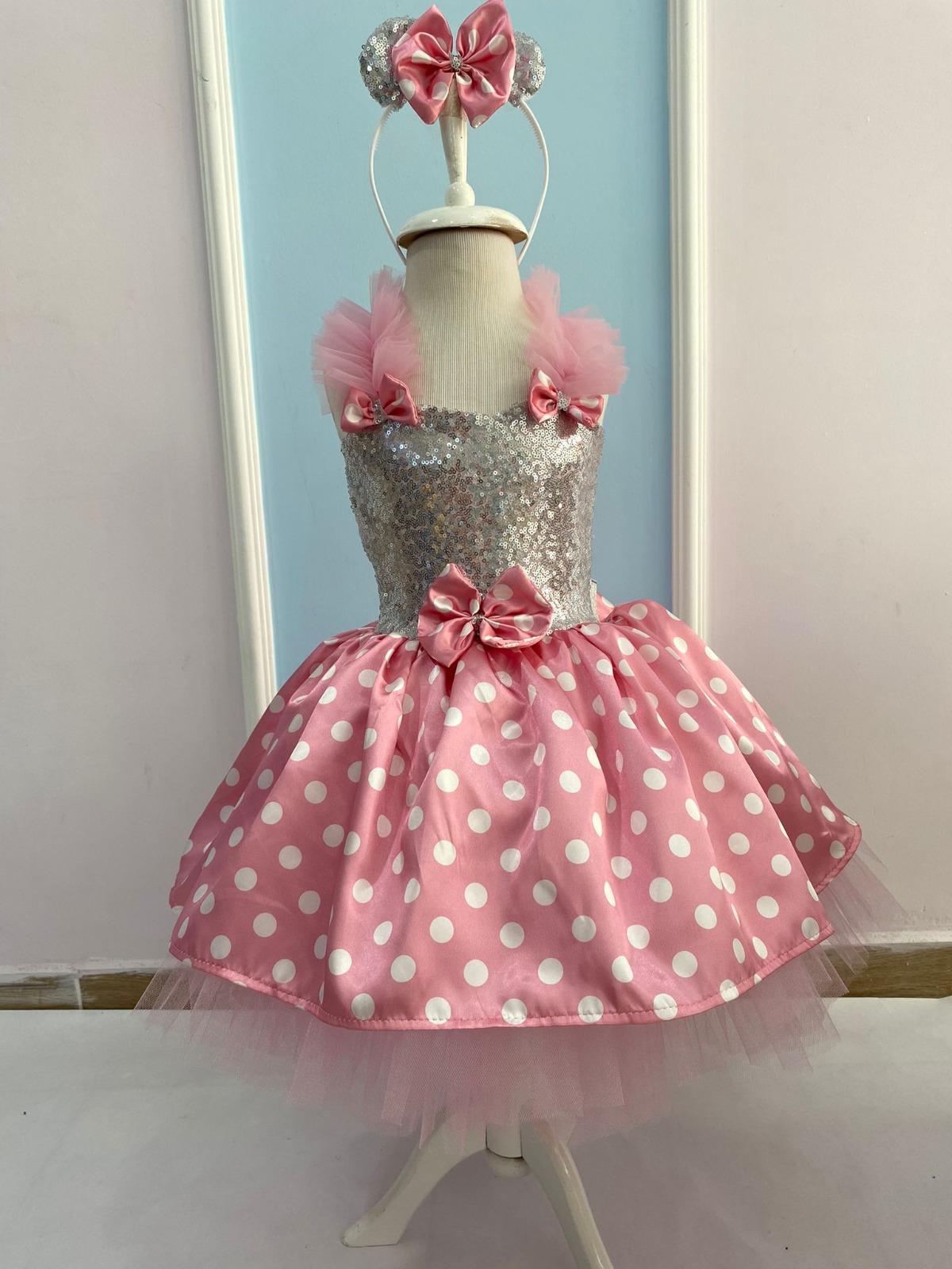 2-3 Yaş Minnie Mouse Pembe Beyaz Kostüm Elbise