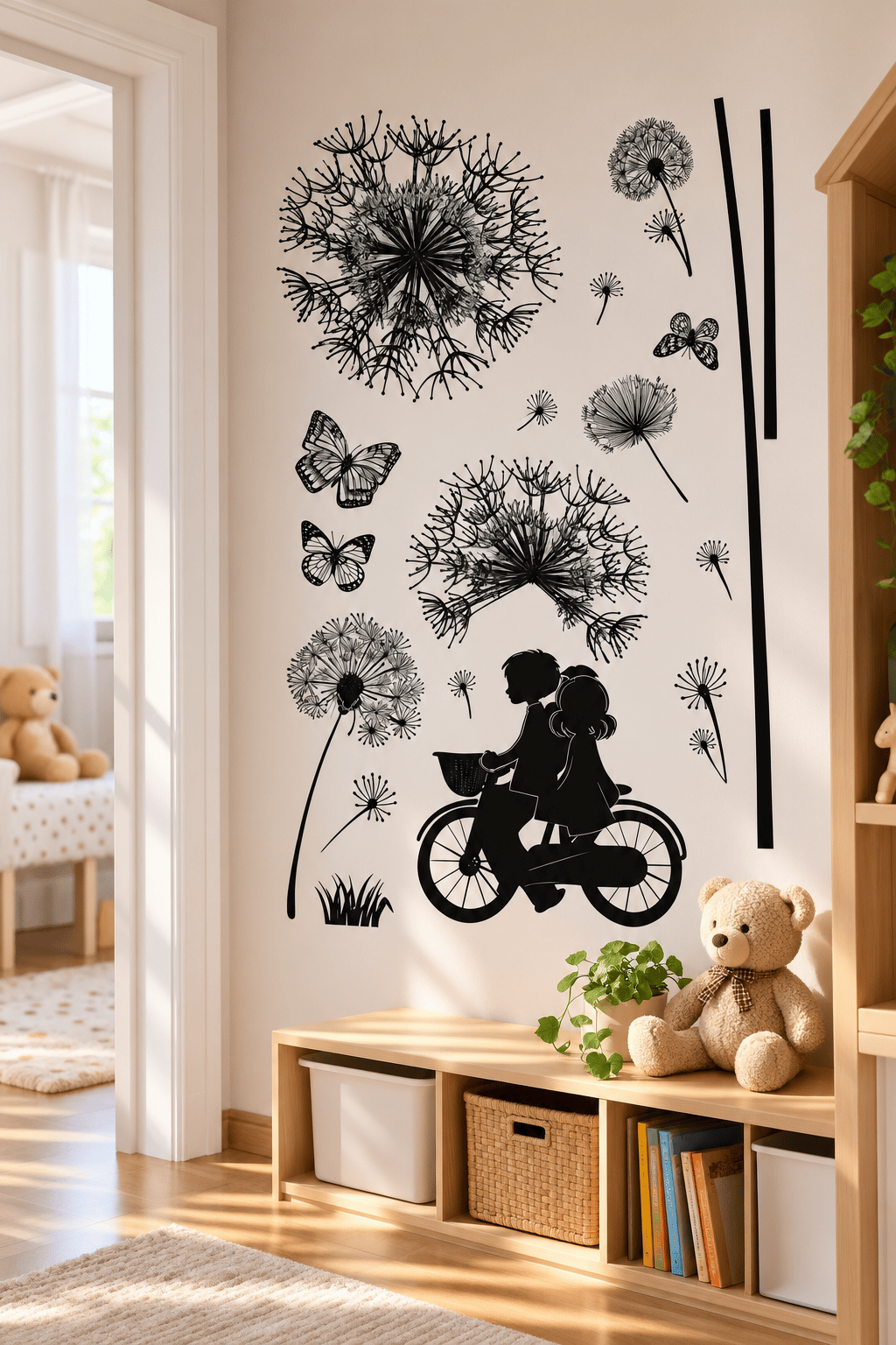 3D Simli Bisikletli Çocuklar Duvar Stickerı 32x50 Duvar Dekarasyonu