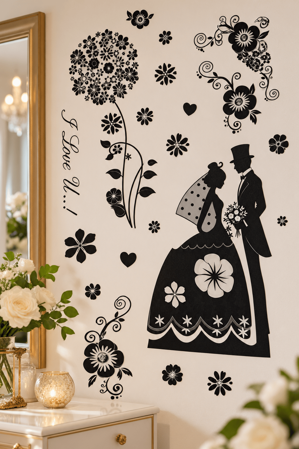 3D Simli Gelin-Damat Duvar Stickerı 32x50 Duvar Dekarasyonu