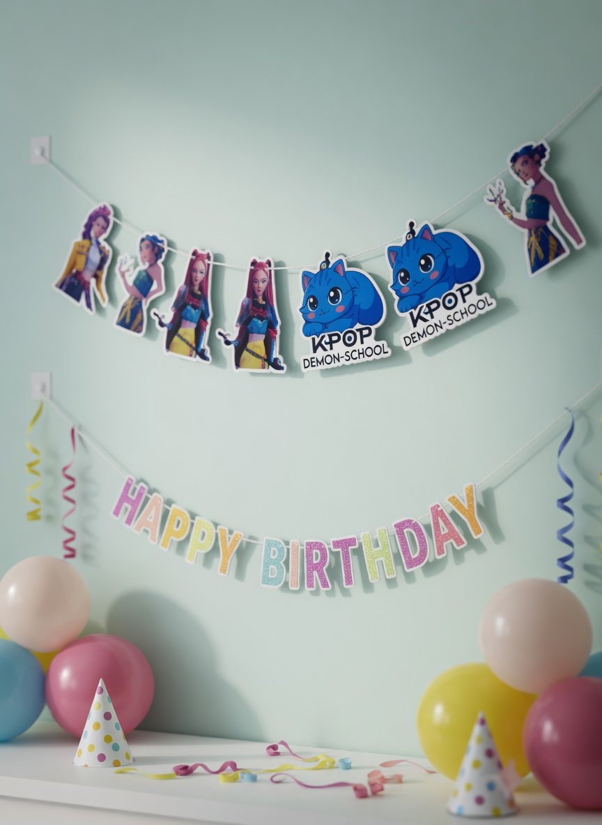 8'li Paket Lisanslı K-pop Huntrix Demon Hunters İblis Avcıları Temalı Dekoratif Banner (Her Biri 15x150 cm) - Parti ve Duvar Süsü Seti