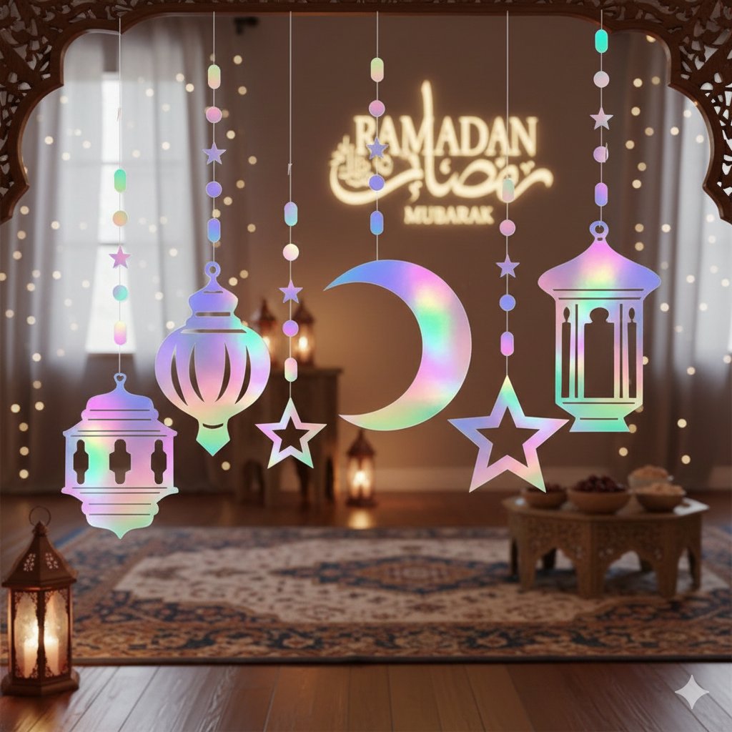 Asmalı sarkıt süs ramazan ay-yıd-kandil hologramlı