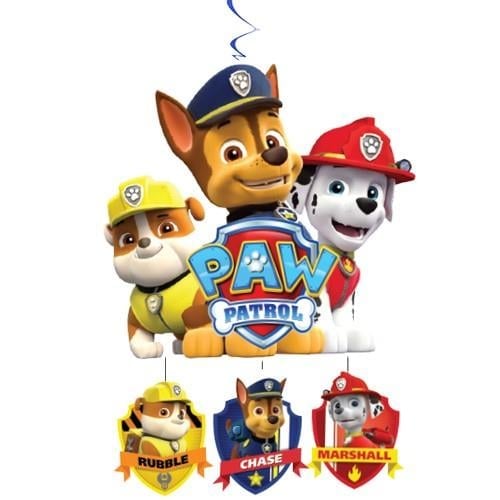 Asmalı tavan sarkıt süsü büyük1 li PAW PATROL70*28 3 sarkıtlı helezon doğum günü süsü