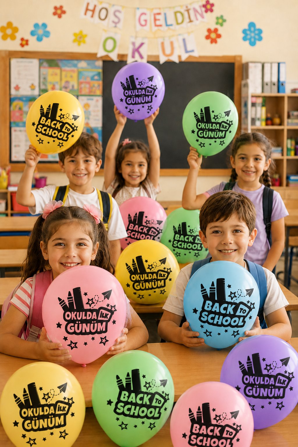 Balon 10LU Okulda İlk Günüm-Back Makaron Çift Tara.