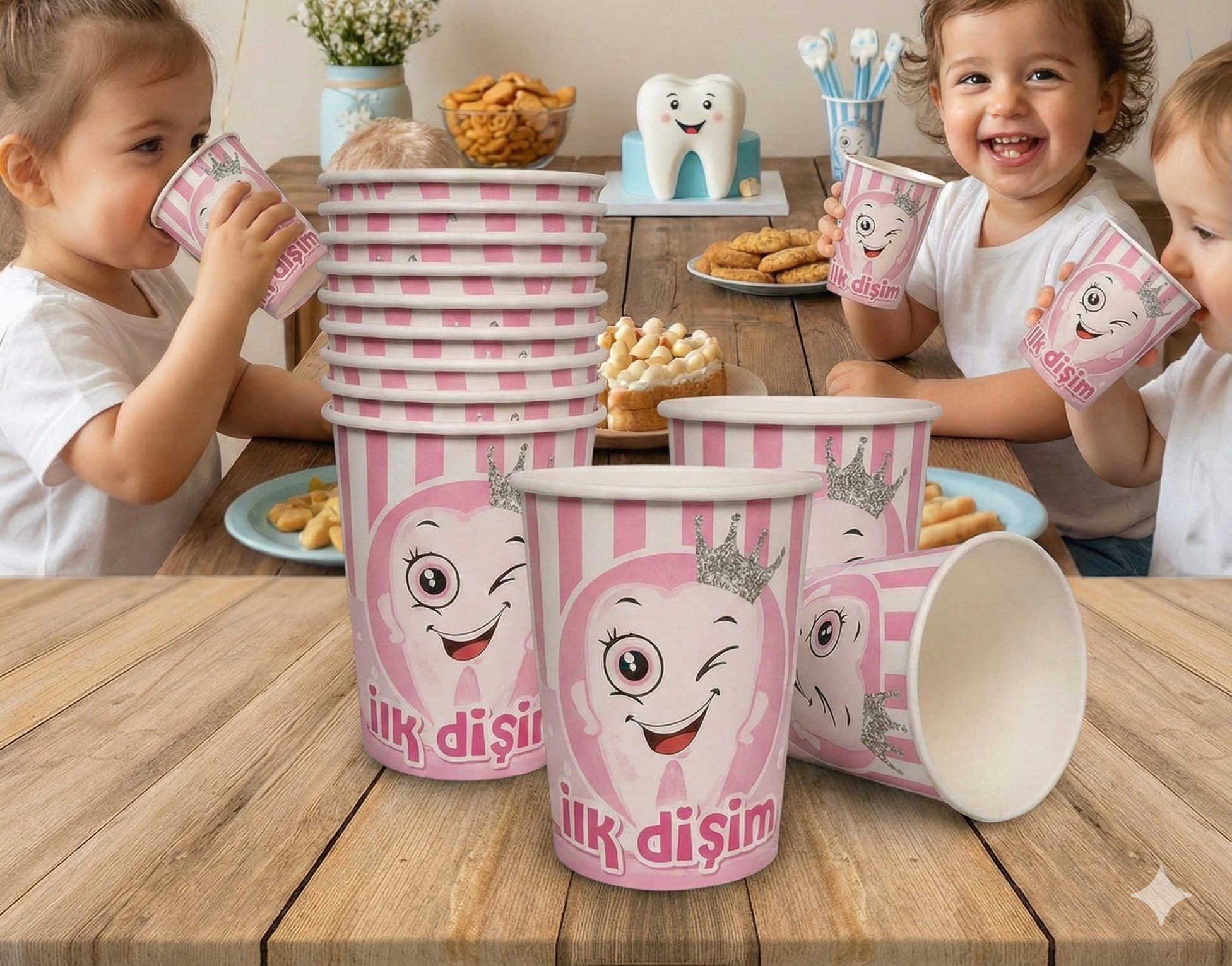 Bardak Karton İLK Dişim  Partisi Pembe 8Oz 8li Diş Buğdayı