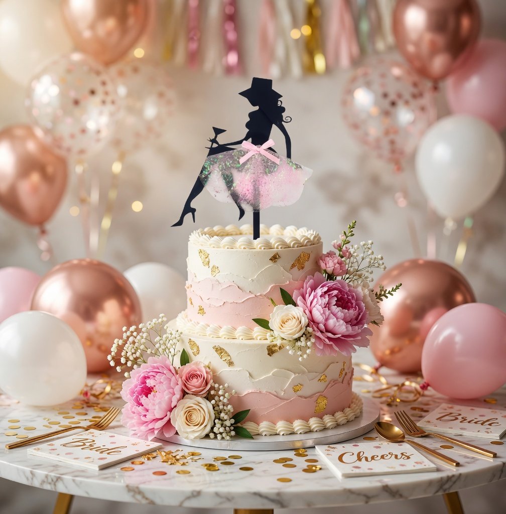 Bride Pembe Tül Etekli Çubuklu Pasta Süsü Bekarlığa Veda Cake Topper Dekoru