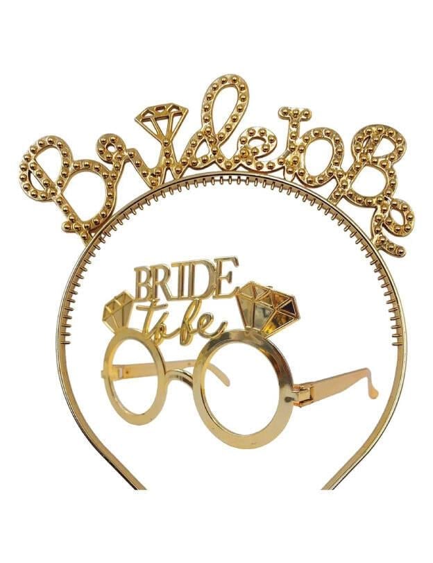 Bride to be Bekarlığa Veda Parti Gözlük ve taç seti Altın renk