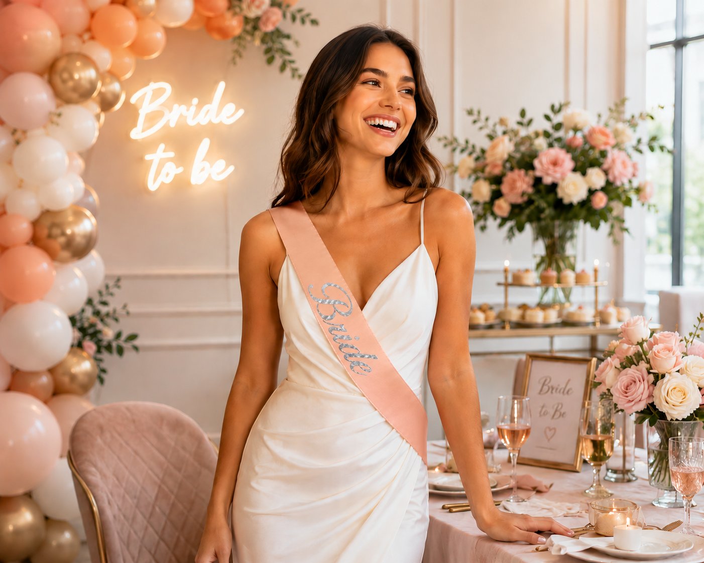 Bride Yazılı Somon Gümüş Yaldızlı Gelin Kuşağı Bekarlığa Veda Parti Süsü