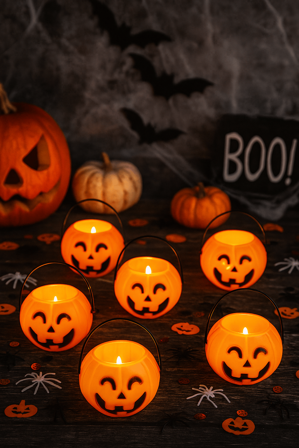 Cadılar Bayramı Halloween Bal Kabağı Mumluk 8 Cm 6lı şeker kovası Aksesuar