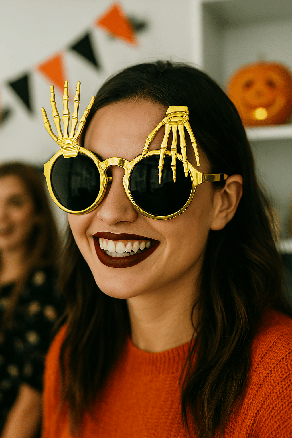 Cadılar Bayramı Halloween İskelet Temalı Parmaklı Gold Parti Gözlüğü Korku Gözlüğü
