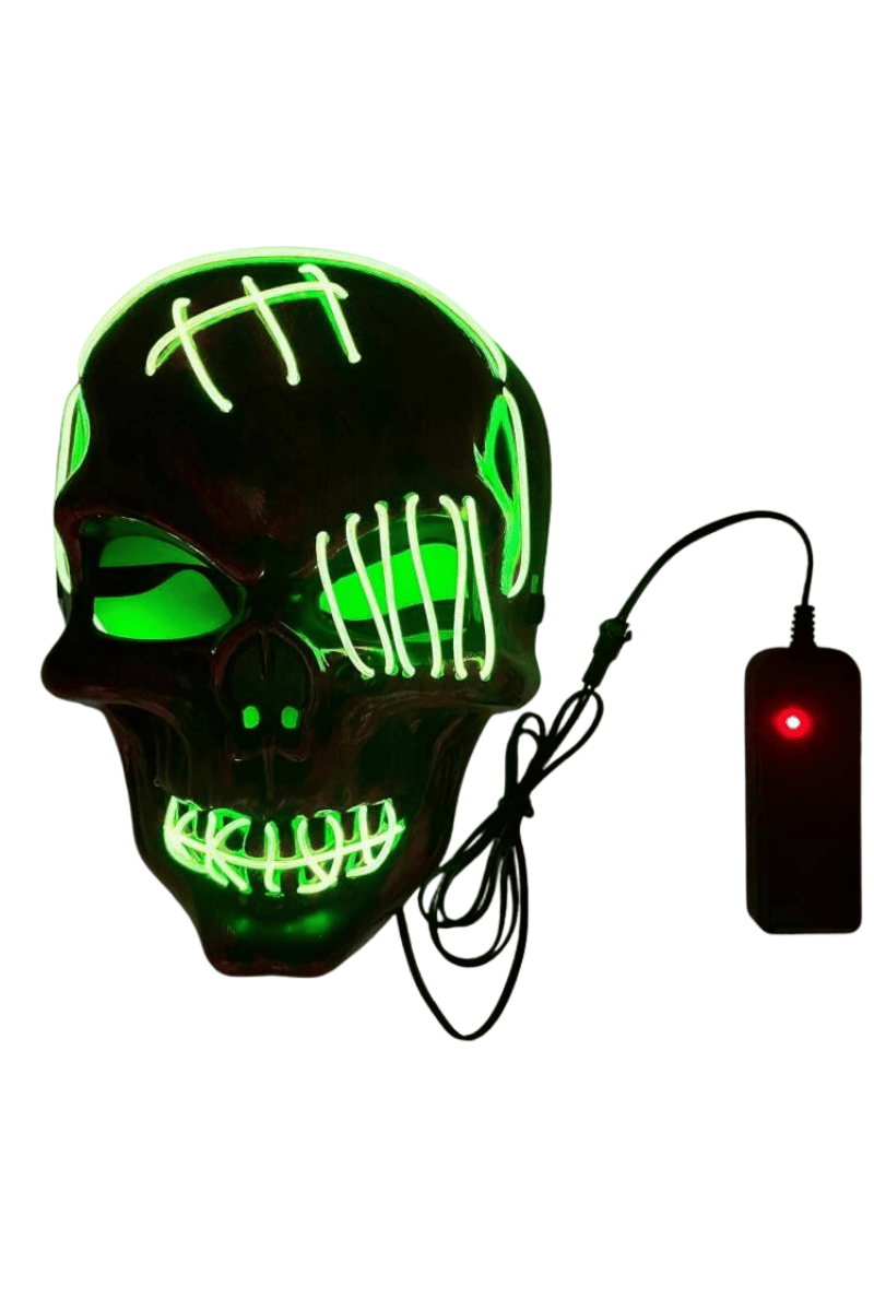 Cadılar Bayramı Halloween Maskesi Pilli Neon Yeşil Işıklı Kurukafa İskelet Korku Maskesi