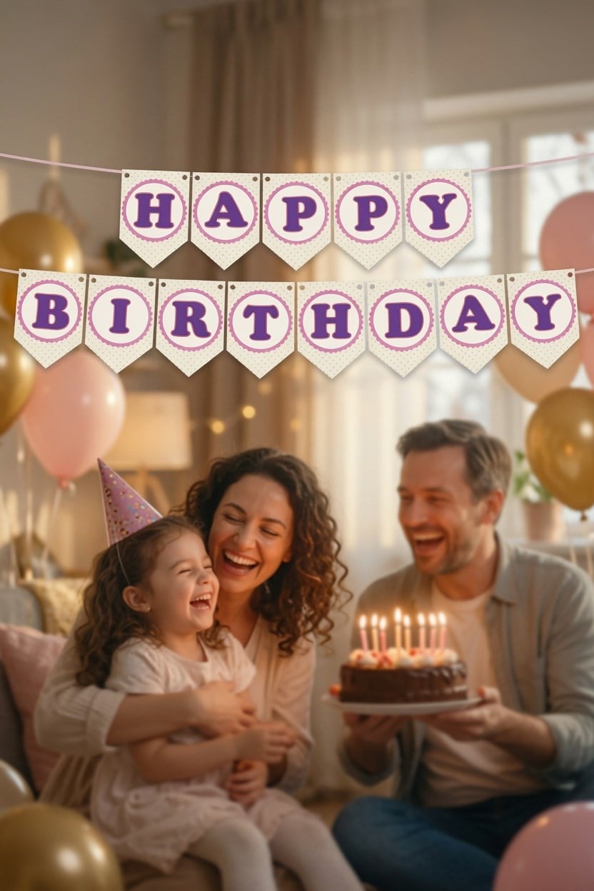 Dekoratif Banner Kağıt Banner Happy Birthday Puanlı İPLİ