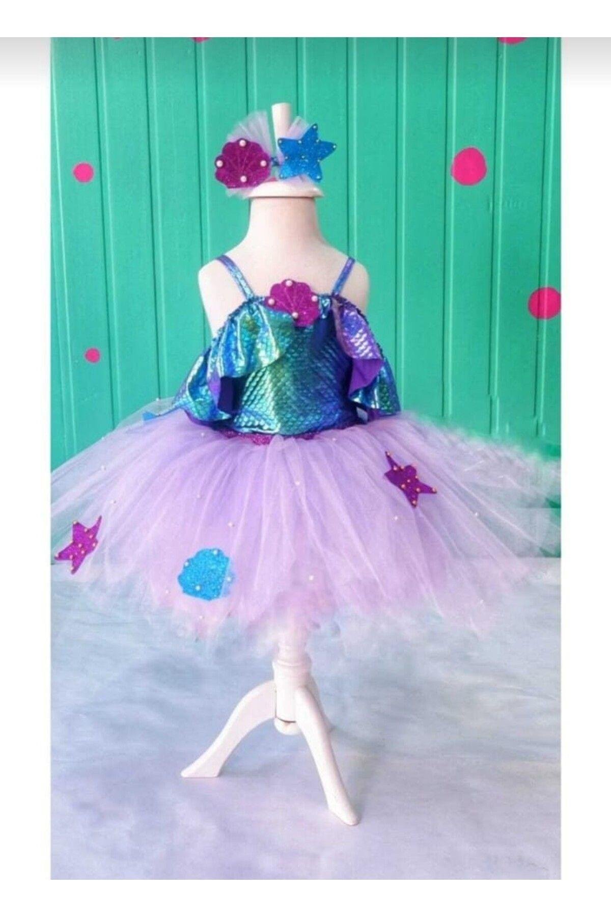 Deniz Kızı Kostümü Kolları Volanlı ve Tokalı, 3-4 Yaş
