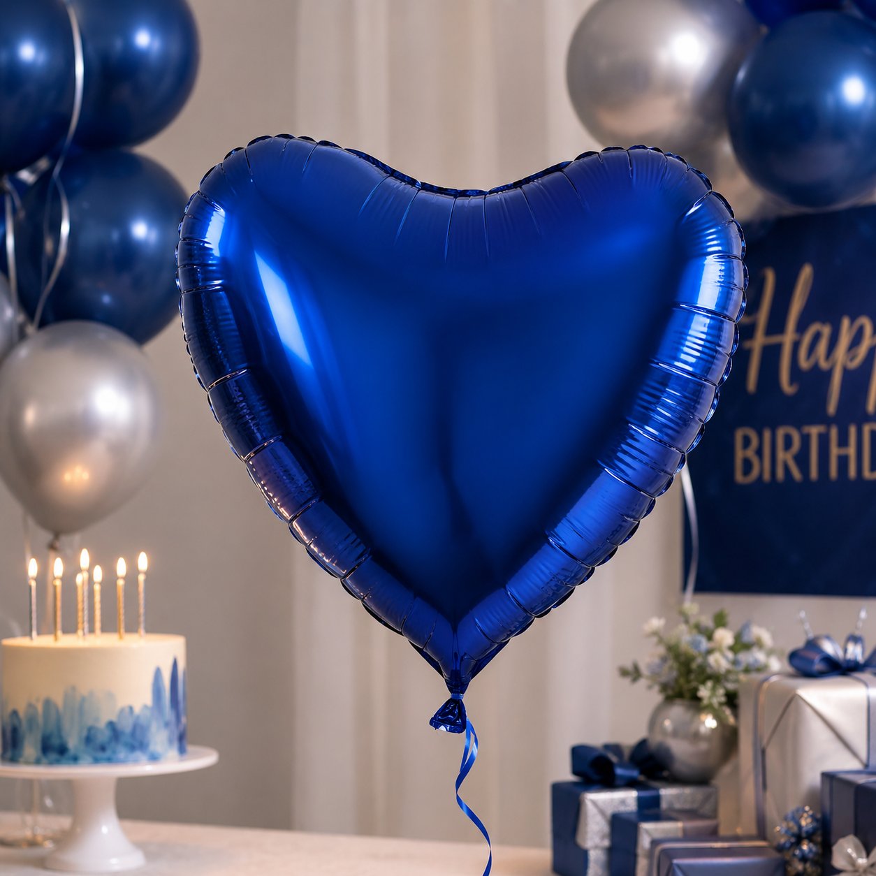 Folyo Balon 18 inç kalp Koyu Mavi