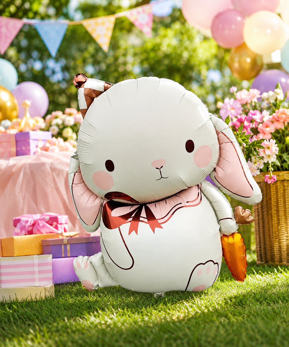 Folyo Balon Folyo Krem Tavşan 42*72 Cm havuçlu şapkalı