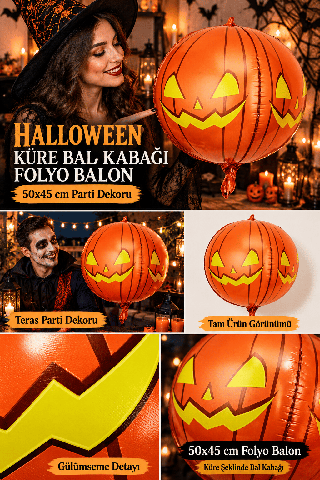 Folyo balon Halloween Küre Şeklinde balkabağı 50x45