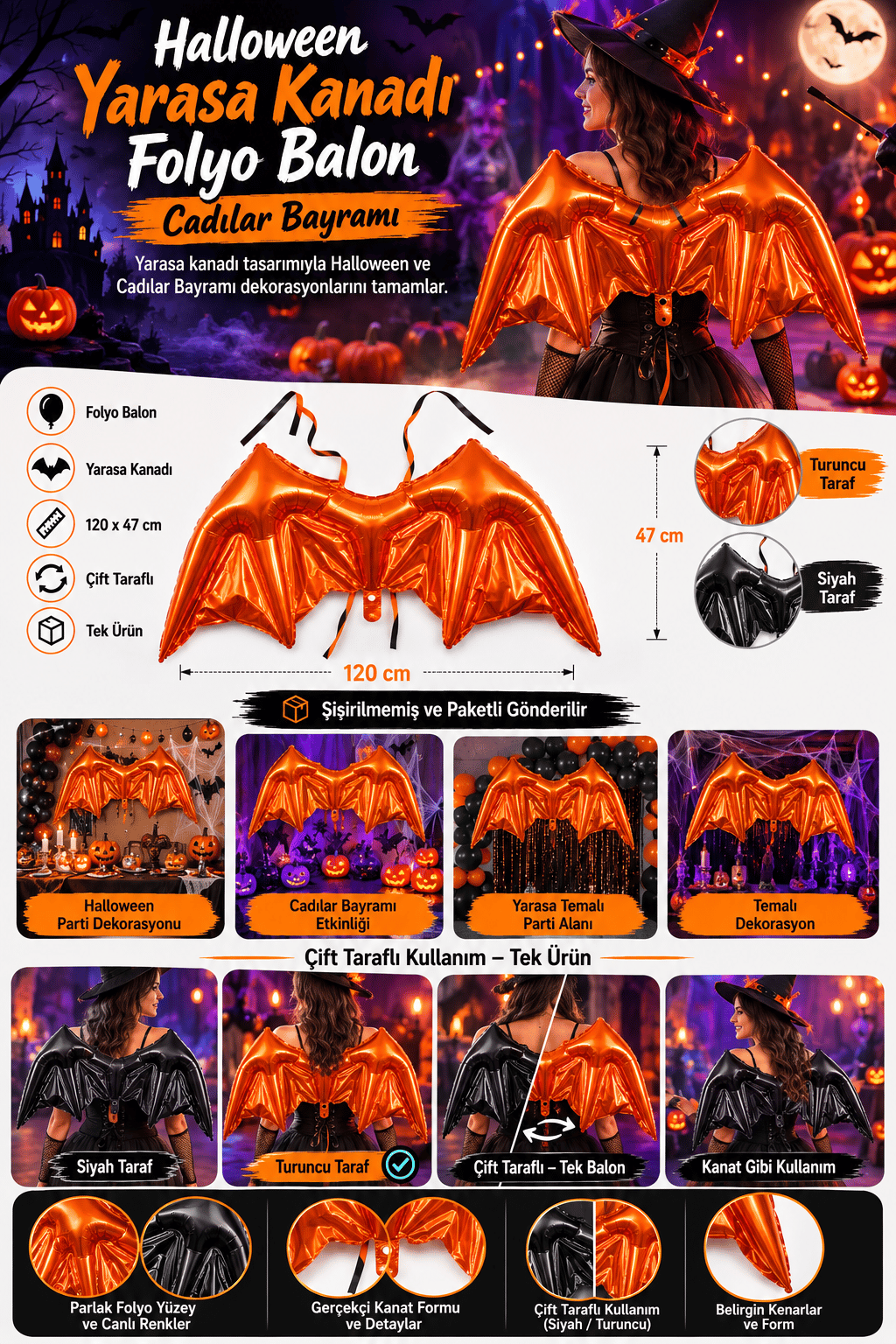 Folyo balon Halloween Yarasa Kanadı 120*47 çift taraflı Kullanım