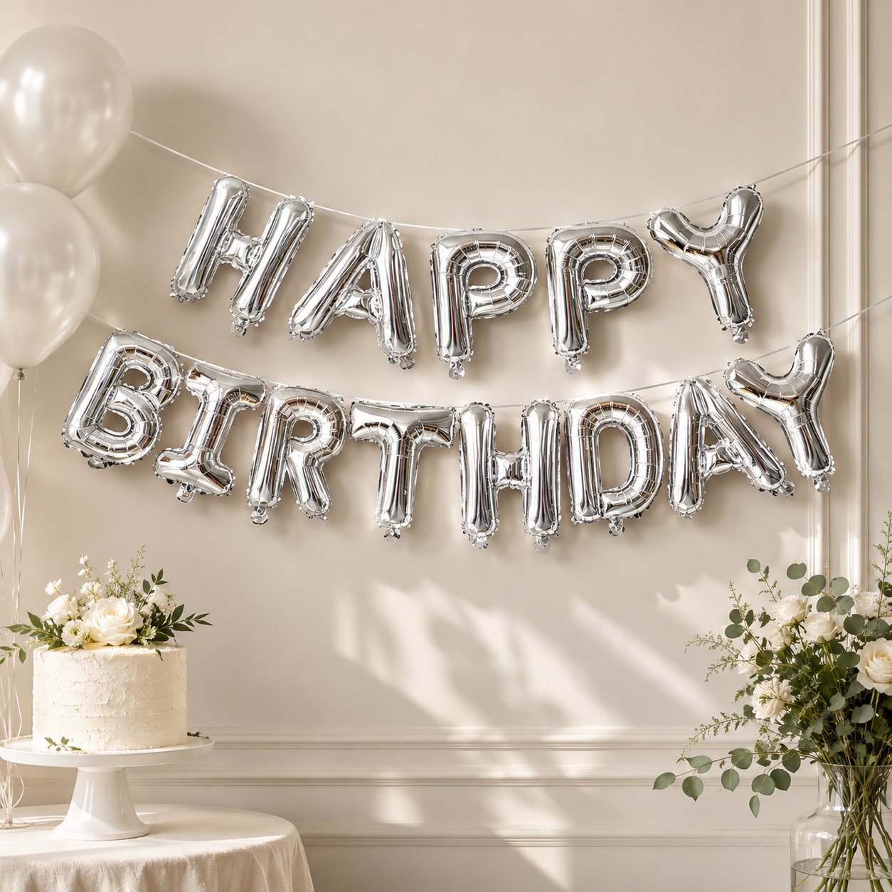 Folyo Balon Happy Birthday Yazı Gümüş set 13 harf ipli