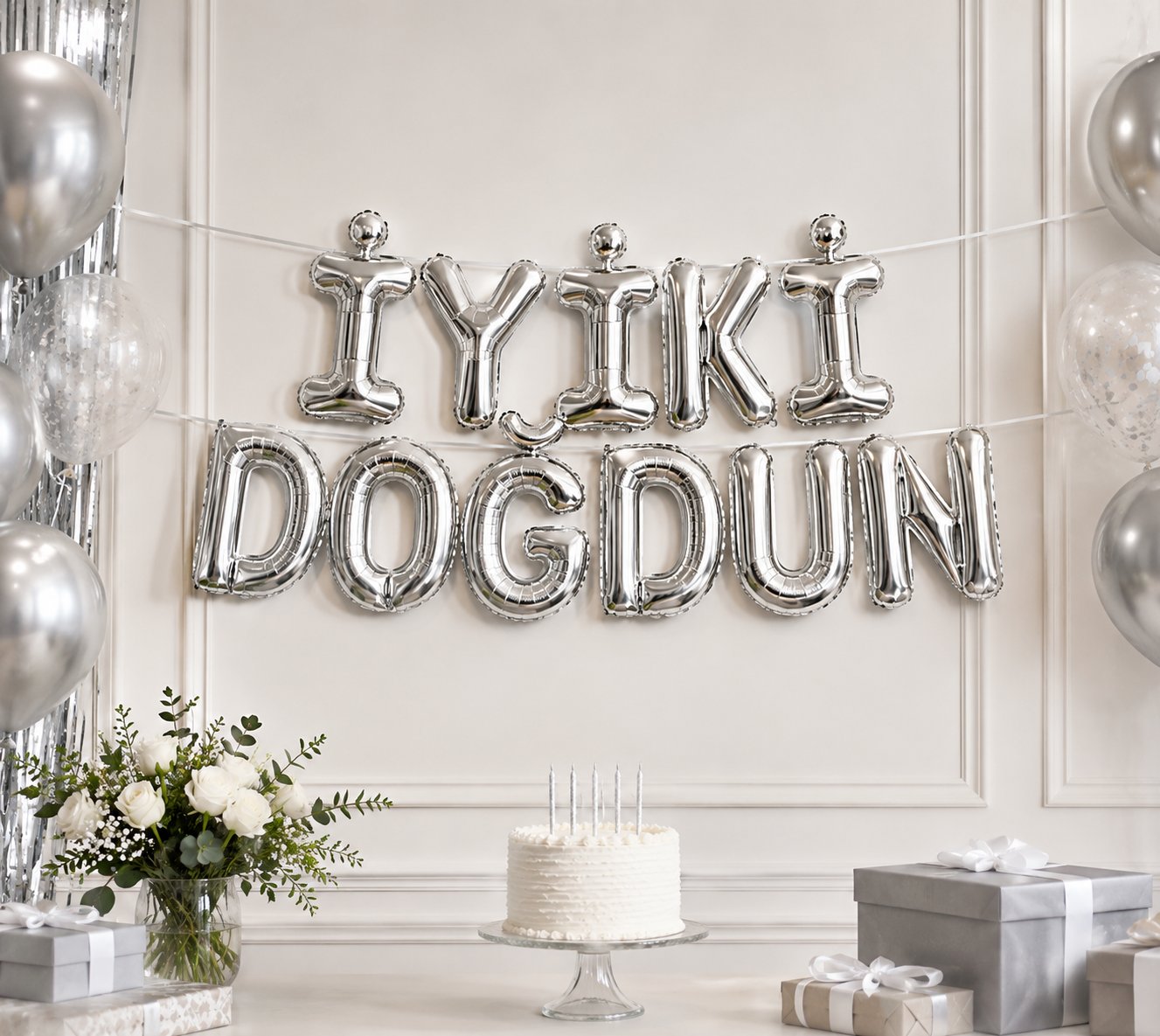 Folyo Balon İyi ki Doğdun  Yazı Gümüş set 15 prç harf ipli