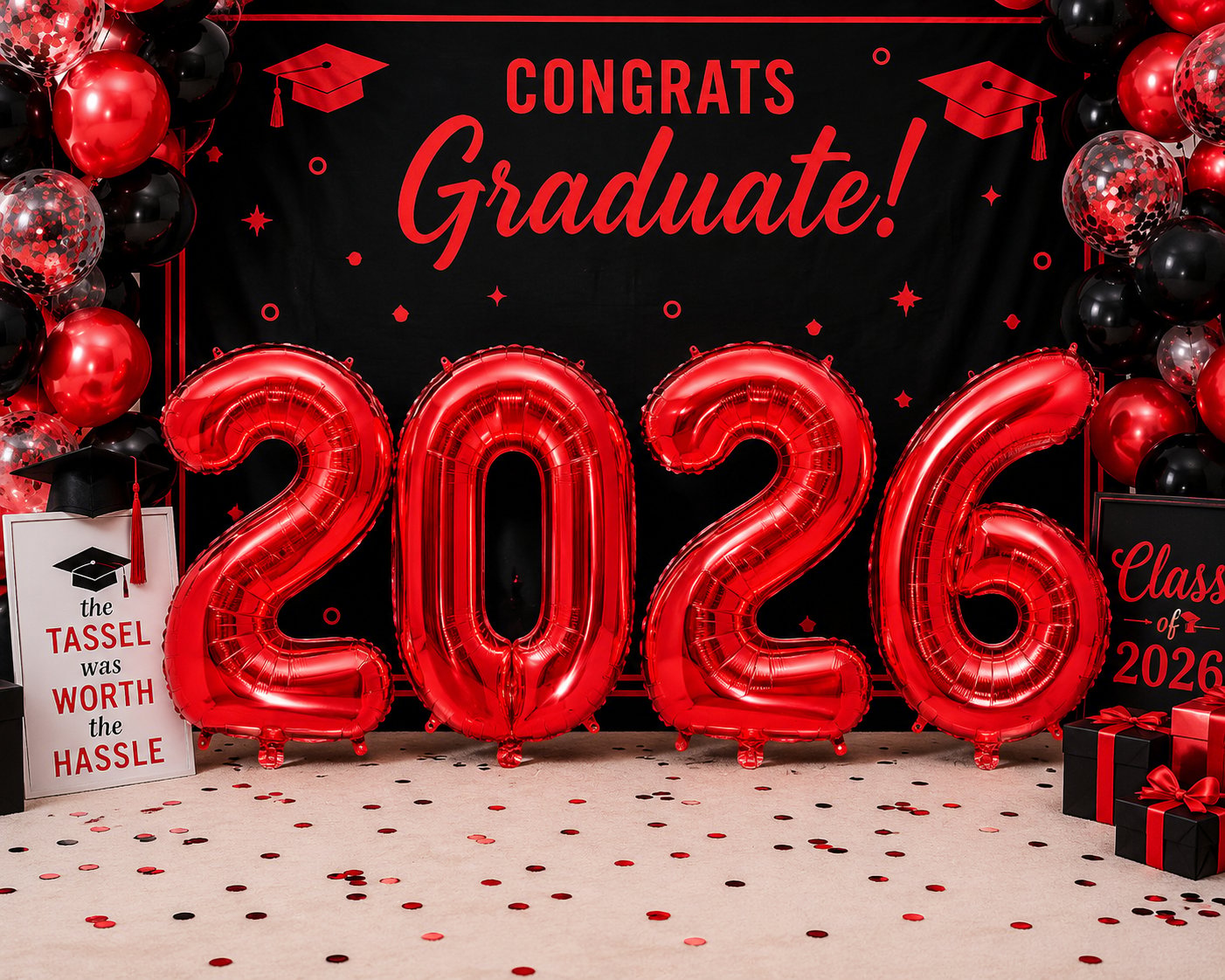 Folyo Balon Mezuniyet 2026 Kırmızı set 40 inç 100 cm 4 rakam