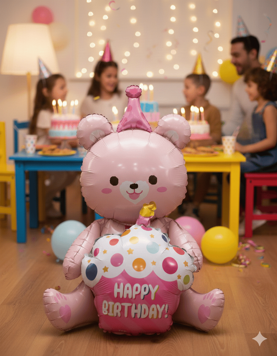 Folyo Balon Oturan Ayı Cupcakeli Pembe 92x73 Cm