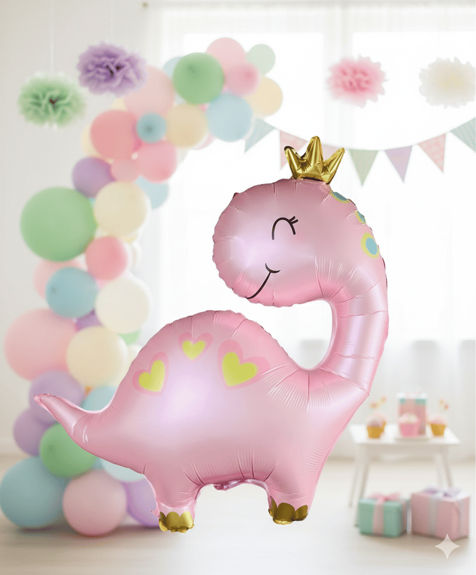 Folyo Balon pembe dinozor 96*67cm taçlı kapli