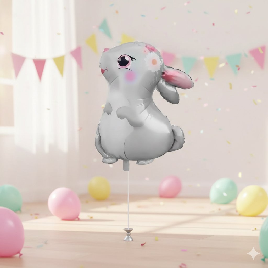 Folyo Balon Sevimli Tavşan 51*54 cm Çiçek desenli