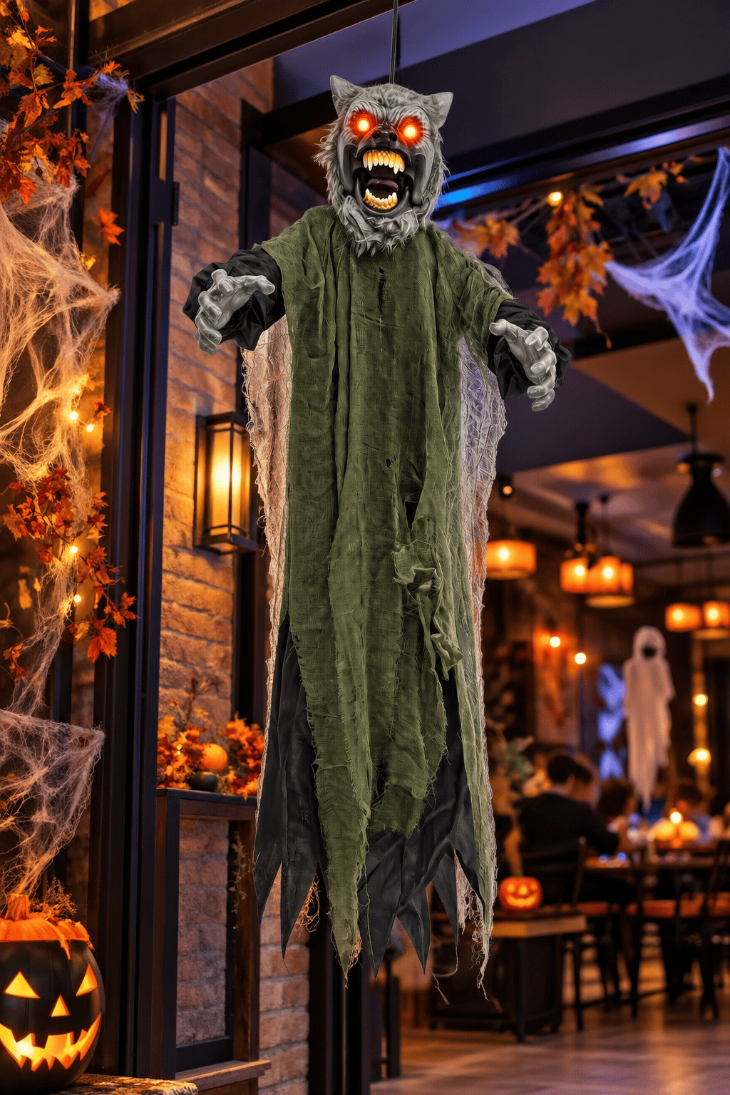 Halloween 105 cm Sesli Işıklı Asılabilir Kurt Adam Süsü Gözleri Yanan Hareketli