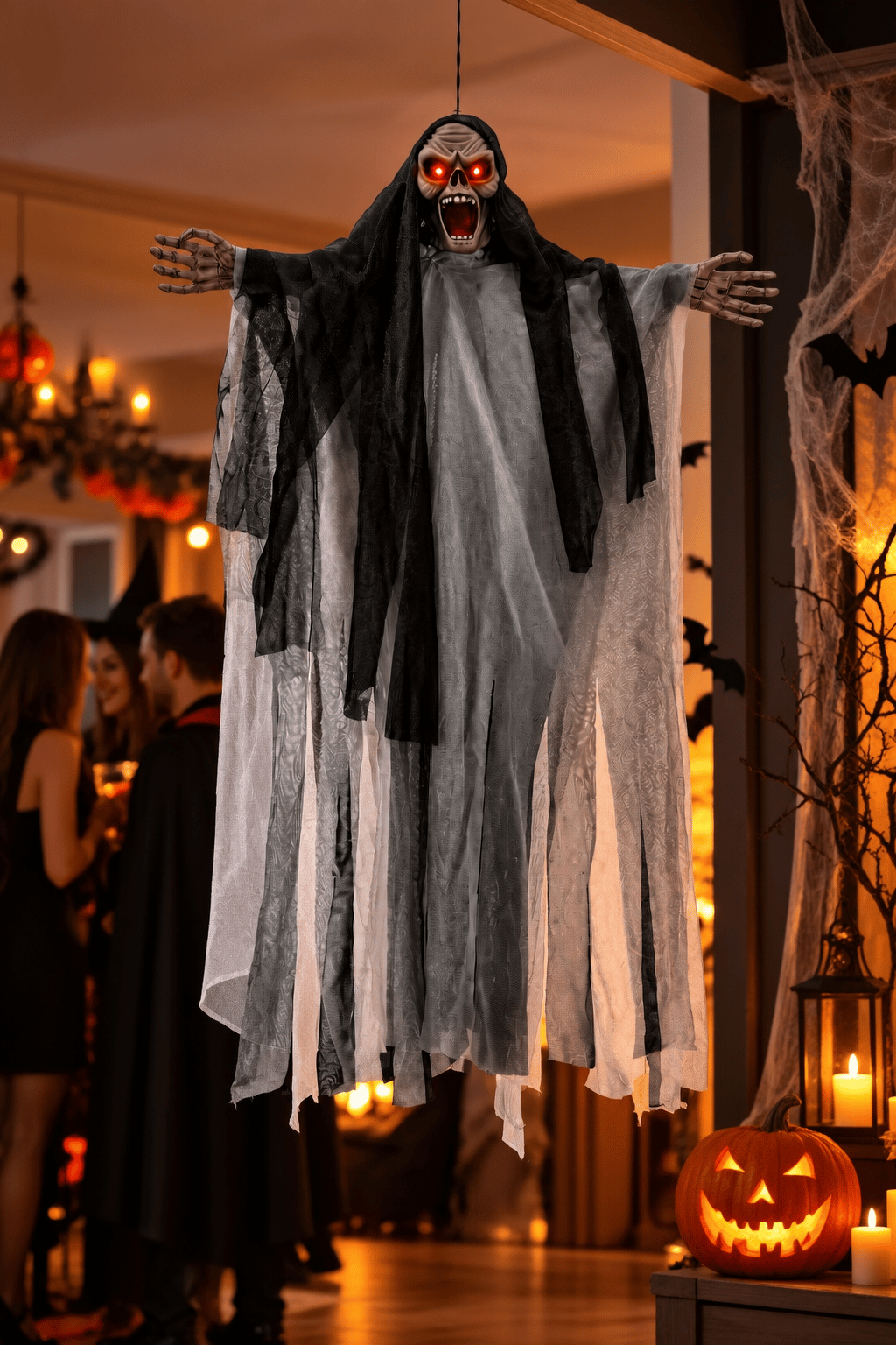 Halloween 50x35 cm SİYAH Sesli Işıklı Asılabilir Hayalet Sese Duyarlı