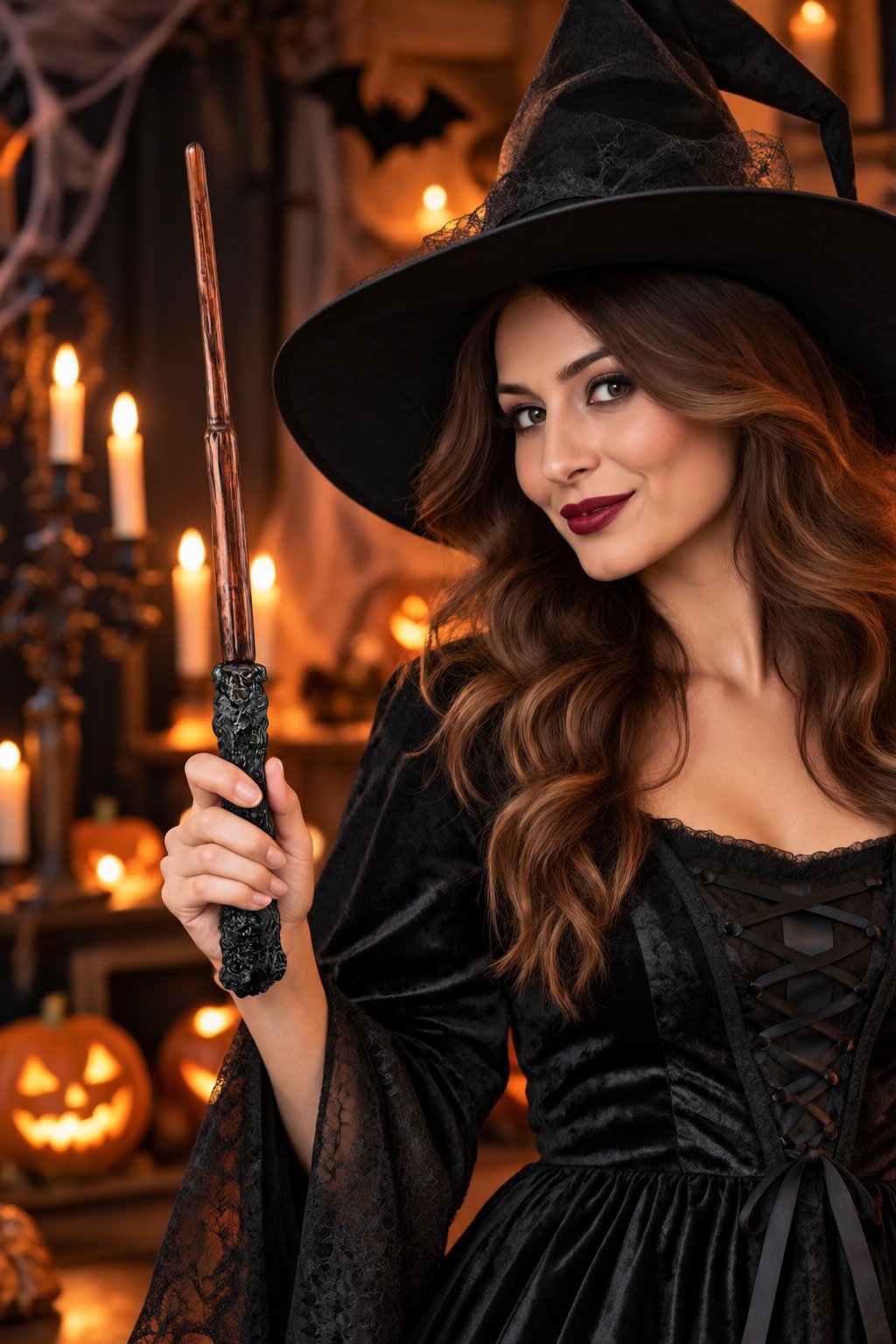 Halloween Cadı Asası 45 cm Siyah Kahverengi Büyücü Asası