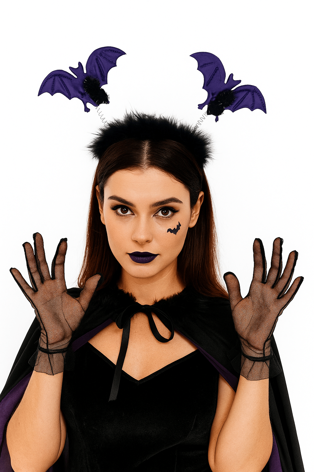 Halloween Cadılar Bay.2li Mor Yarasa Taç Tüylü